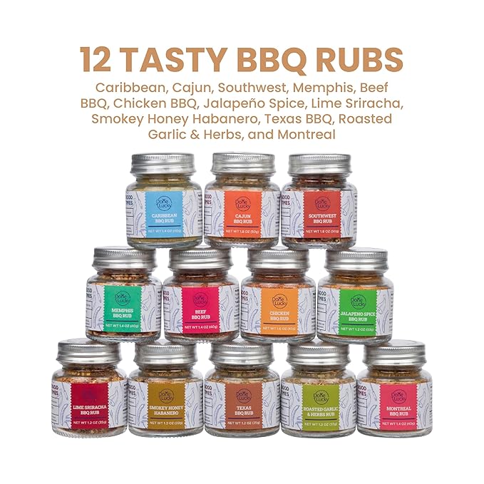 BBQ Rub Gift Set - Spice Gift Set in Premium Wooden Box - Great Grilling Gift for Christmas Birthday Father's Day for Him Dad Men or Her - Unique Barbecue Seasonings (Set of 12)