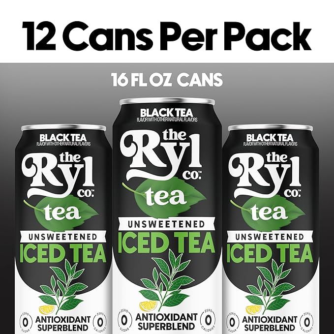 Ryl Iced Tea Unsweetened Black Tea Antioxidant Superblend Zero Sugar Zero Carb Zero Calorie Iced Tea 16.0 Fl Oz (12-Pack)