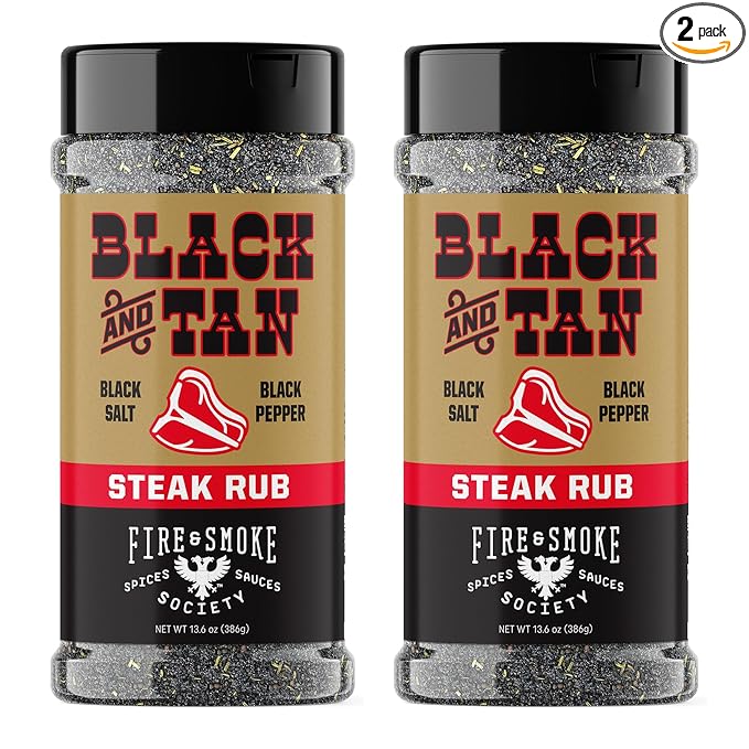 Fire &amp Smoke Society Black &amp Tan Steak Seasoning | BBQ Rubs Steak Rub for Smoking and Grilling Meat | Steaks Brisket Burgers Dry BBQ Rubs and Spices | XL 13.6 oz (2-Pack)