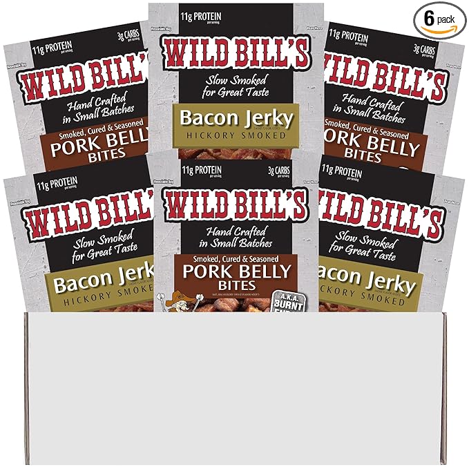Wild Bill’s 6-Piece Bacon Lovers Gift Box (3 each Bacon Jerky and 3 each Pork Belly Bites)