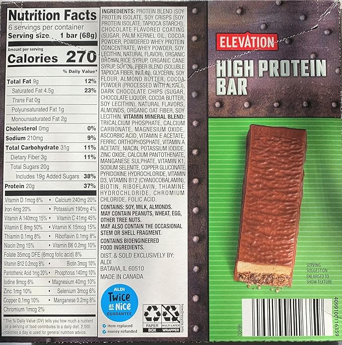 Generic 2-PACK ELEVATION Chocolate Mint High Protein Bars 6 Bars Per Box 12 Bars Total ܀ 20 GRAMS OF PROTEIN PER BAR ܀
