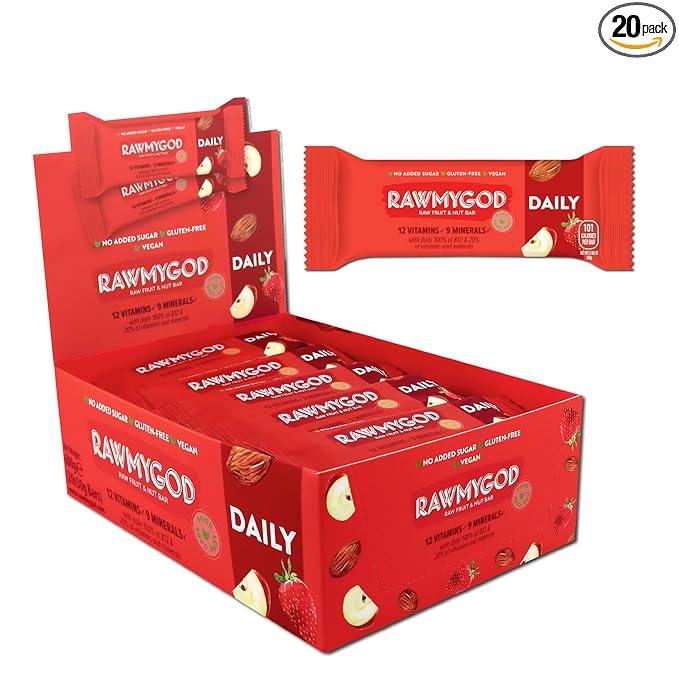 RAWMYGOD Fruit and Nut Bars Gluten Free Vegan No Added Sugar (20 bars Daily)