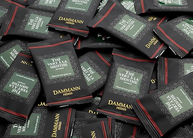 Dammann Freres Satchets Green Mint Tea Bags Premium Gourmet French Green Tea Blend Spearmint Peppermint Flavors Individually Wrapped 24 Count (Single Pack)