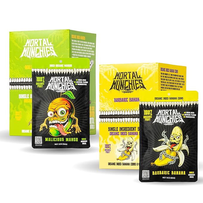 Mortal Munchies - Dried Fruit Mango and Banana (6 Pack) Real Fruit Snack Sweet and Chewy Fat-Free On-the-Go Snacks Healthy Snack for Adults Non-GMO No Added Sugar