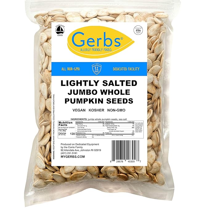 Jumbo Sized Lightly Sea Salted Pumpkin Seeds in Shell by Gerbs - 4 LBS - Top 11 Food Allergen Free &amp Non GMO - Premium Giant Size Whole Roasted Pepitas – COG USA
