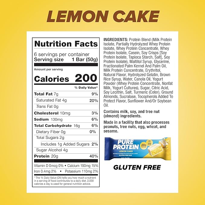 Pure Protein Bars Nutritious Snacks to Support Energy Lemon Cake 6 Count (Pack of 1)