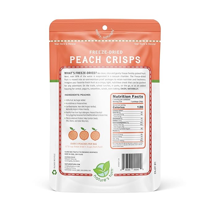 Nature's Turn Freeze-Dried Fruit Snacks Strawberry and Peach Crisps Pack of 12 (1.2 oz Each)