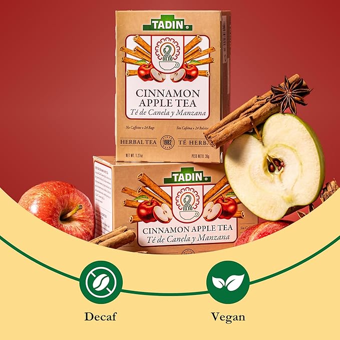 Tadin Cinnamon Apple Herbal Tea Caffeine Free Decaf 24 Tea Bags Pack of 6