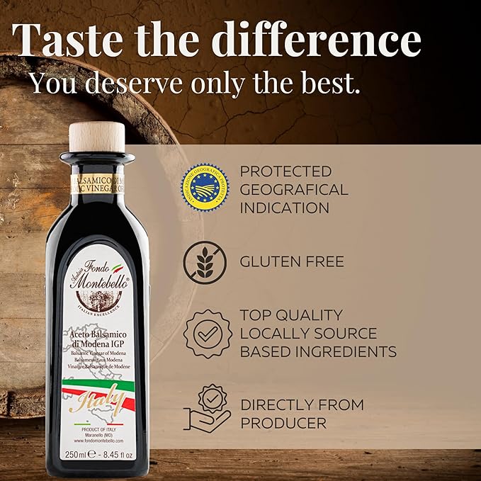 Balsamic Vinegar of Modena 8.45 fl.oz. (250ml) IGP-Certified Dense Balsamic Vinegar with a Bold Sweet-and-Sour Taste - Product from Italy