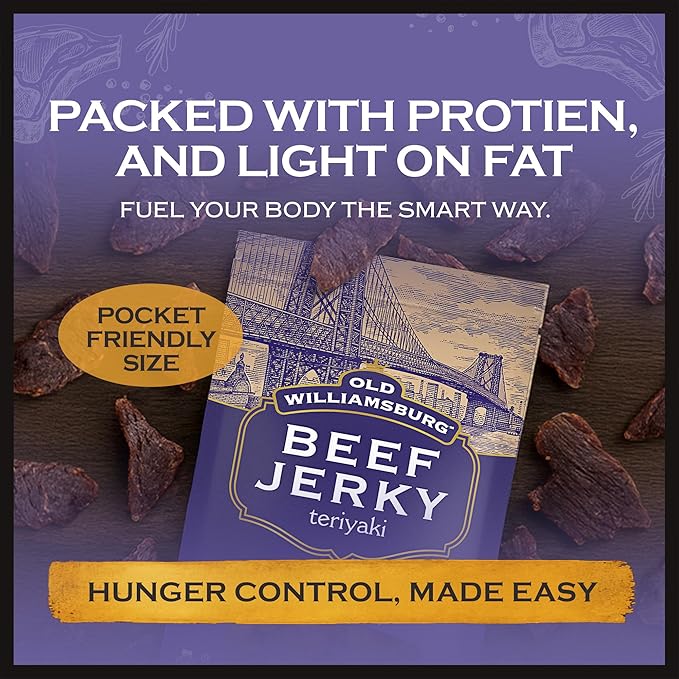 Old Williamsburg Teriyaki Beef Jerky 2oz (3 pack) | Real Beef Brisket | Hand Crafted Jerky | Gluten Free Meat Snack | Protein Packed