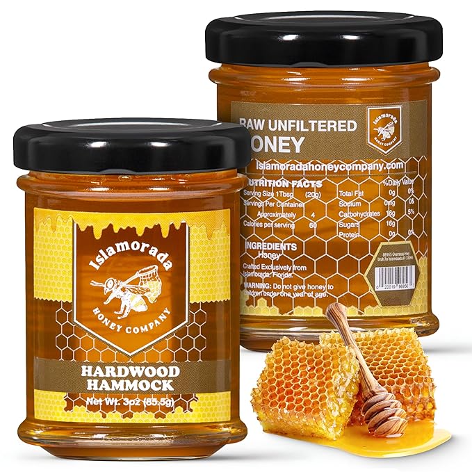 Case Of 12 - Raw Pure Unprocessed Hardwood Hammock Honey 3oz Jar from Islamorada Honey Company