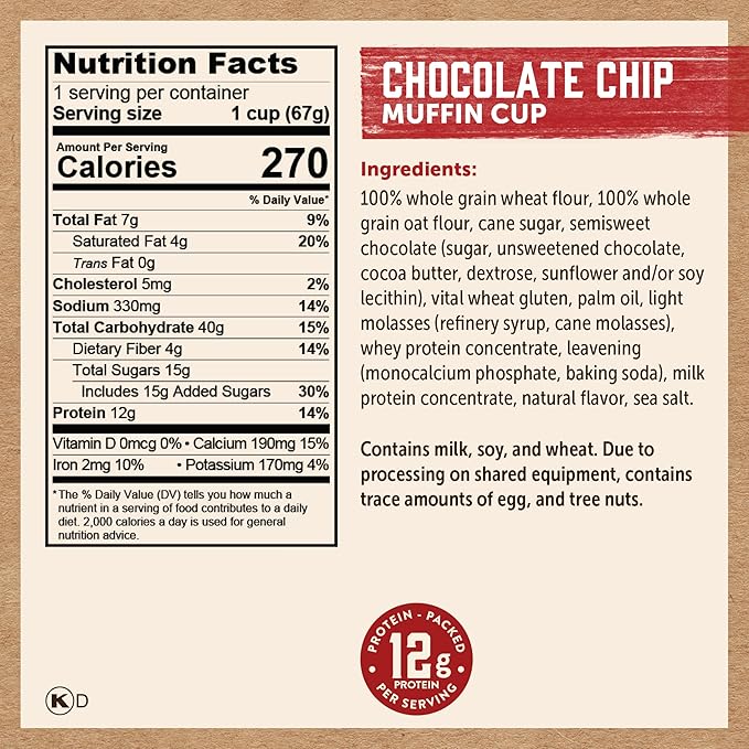 Kodiak Cakes Minute Muffins Chocolate Chip 2.36 Ounce (Pack of 12)
