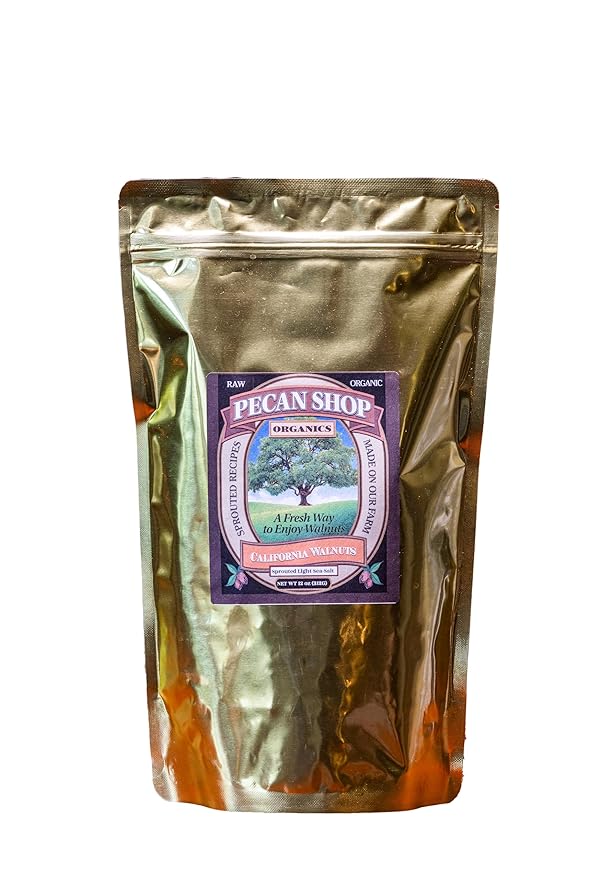 Pecan Shop Sprouted Raw Organic California Walnuts Light Redmond Sea Salt Family Recipe Crispy-Untreated Unpasteurized and Family Orchard grown-12 Ounce