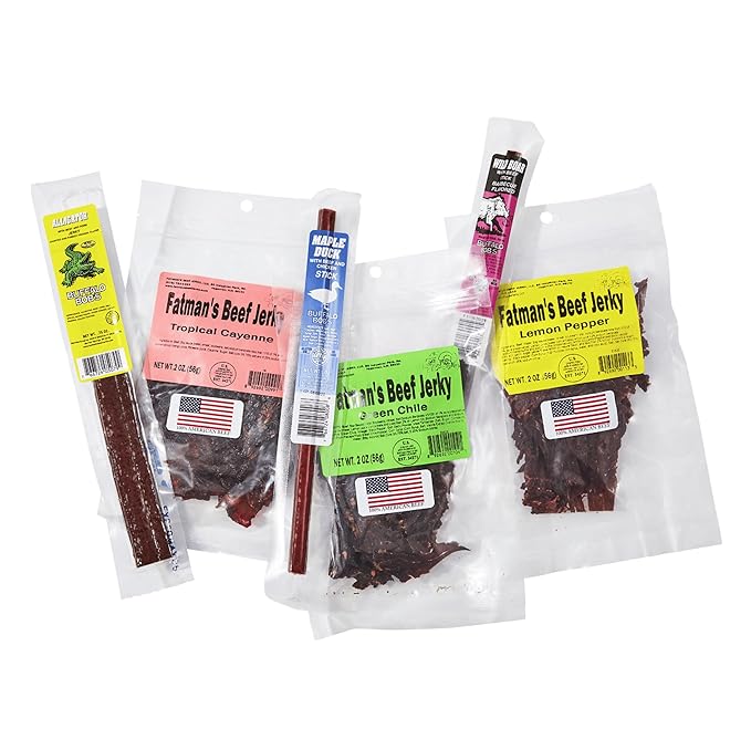 Jerky Dynasty Fatman's Beef Jerky &amp Buffalo Bob's Sticks Variety Pack - Zesty Lemon Pepper Smoky Green Chile &amp Fiery Habanero Flavors - Food Snacks Variety Pack For Adults - Tender Chewy Tex