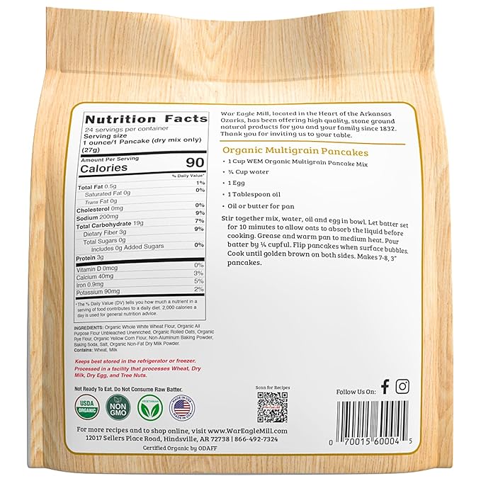 War Eagle Mill Multigrain Pancake Mix Organic 24 oz Bag (2 Pack)