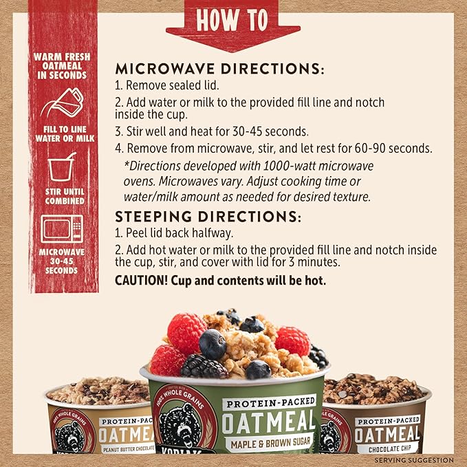 Kodiak Cakes Instant Oatmeal Cup Variety Pack: Peanut Butter Chocolate Chip Maple &amp Brown Sugar &amp Chocolate Chip