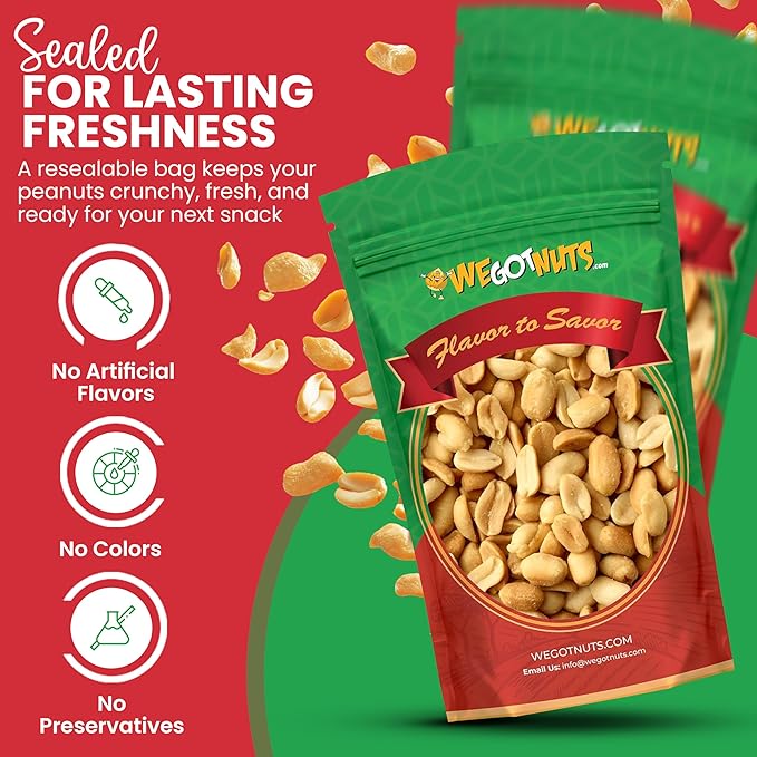 Roasted Unsalted Peanuts 5 Pounds (80oz) By We Got Nuts – Premium Quality Kosher Peanut – Healthy &amp Natural Rich Flavor Snack – Great For DIY Homemade Peanut Butter – Air-Tight Resealable Bag Pack