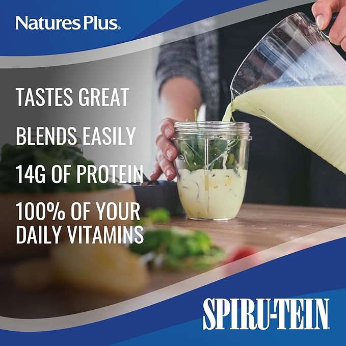 NaturesPlus SPIRU-TEIN Banana - 8 Total Packets - Plant-Based Protein Shake - Non-GMO Vegetarian Gluten Free - 8 Total Servings