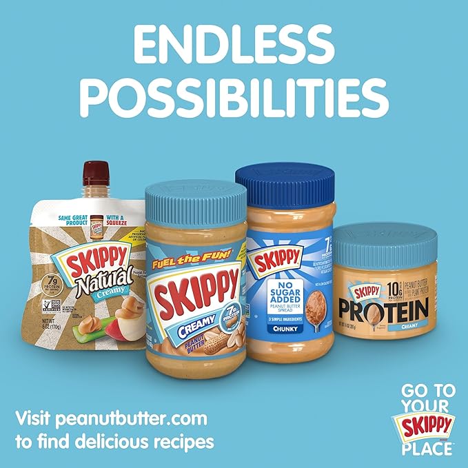 SKIPPY Natural Creamy 1/3 Less Sodium &amp Sugar Peanut Butter Spread 15 oz Jars (Pack of 12)– Gluten-Free 7g Protein per Serving
