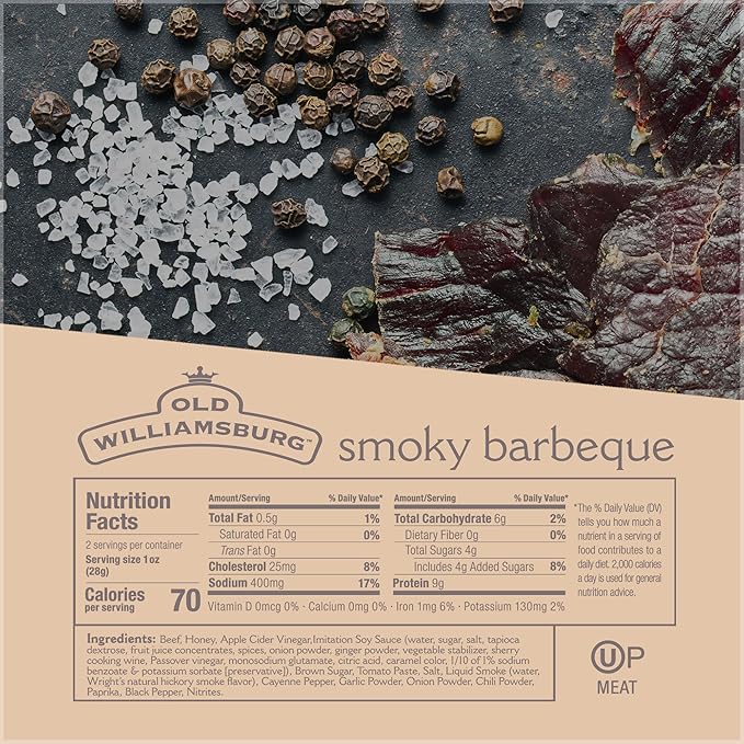 Old Williamsburg Smoky BBQ Kosher Beef Jerky 2oz (3 Pack) | Real American Beef Brisket | No Fillers | Hand Crafted | Gluten Free &amp Soy Free | Protein Packed | Glatt Kosher (including Passover)