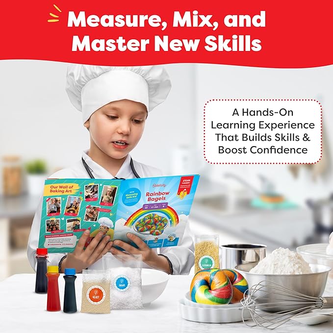 Baketivity Rainbow Bagel Kids Baking Kit - Baking Kits for Kids with Premeasured Ingredients Step-By-Step Instructions Video Guide and STEM Lessons - Cooking for Ages 6-12+