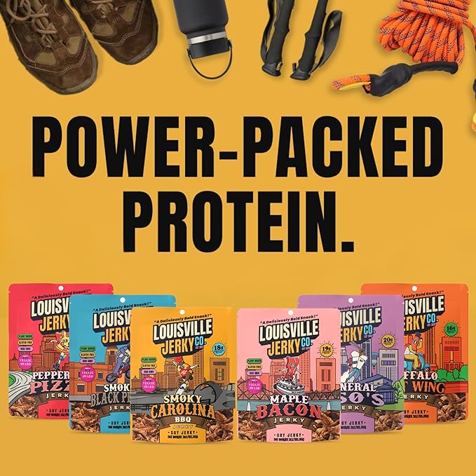 Louisville Jerky Co. Sweet &amp Smoky Carolina Mustard BBQ Vegan Jerky Plant Based Protein Snack (3 Ounce 5-Pack) – Smoky Southern BBQ Flavor Gluten-Free Vegetarian