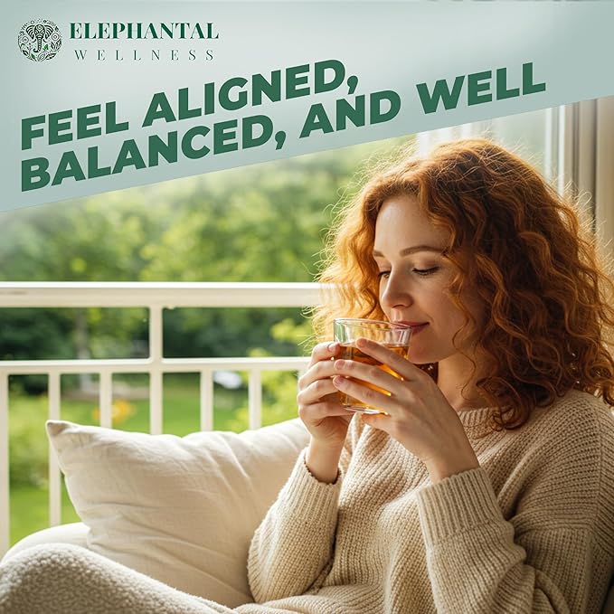 Elephantal Wellness Premium Menopause Herbal Tea | Hormonal Balance &amp Hot Flash Support with Chaste Berry Red Clover Black Cohosh &amp Valerian | Handmade Caffeine-Free Non-GMO Loose Leaf Ble