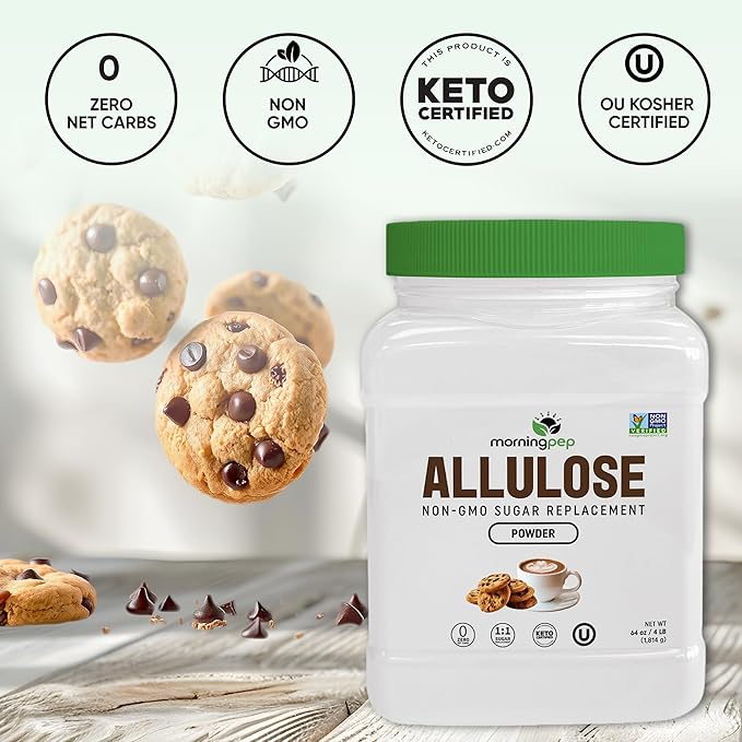 Morning Pep Allulose Sweetener 4 lb – Zero Calorie Sugar Alternative 100% Pure No Erythritol Non-GMO Project Verified Keto Certified OU Kosher No Fillers Ideal for Baking and Beverages