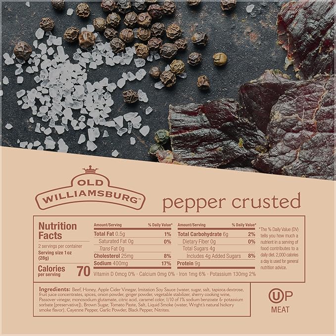 Old Williamsburg Kosher Pepper Crusted Beef Jerky 2oz (3 Pack) | Real American Beef Brisket | No Fillers | Hand Crafted | Gluten Free &amp Soy Free | Glatt Kosher (including Passover)