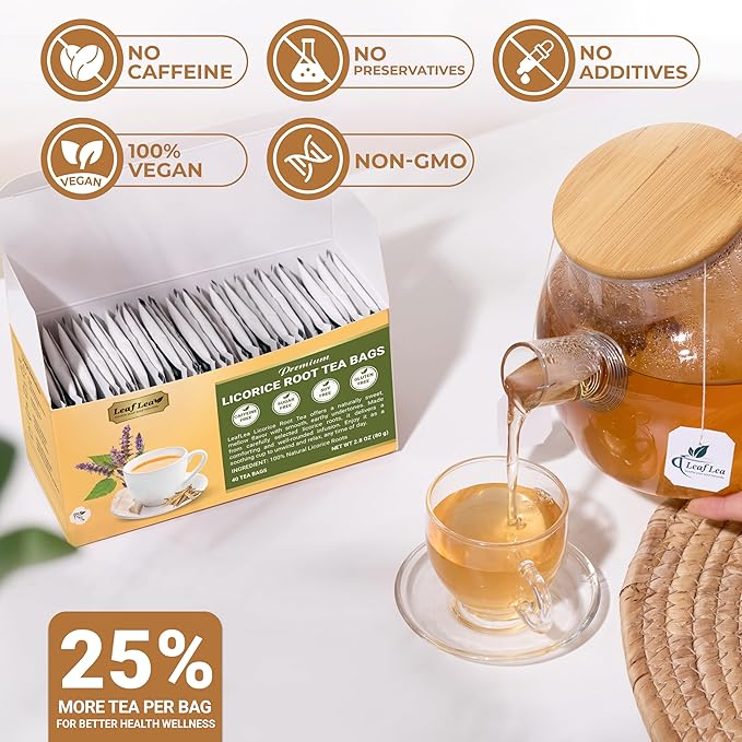 LeafLea 80 Licorice Root Tea Bags Pure Licorice Spice Tea Naturally Sweet Te De Regaliz Herbal Gently Supports Relaxation and Digestive Comfort Nutrient-Rich Vegan Sugar- free Caffeine Free