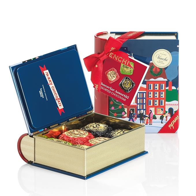 Venchi - Mini Christmas Book with Assorted Chocoviar Gift Box with 6 Chocoviar Chocolates Limited Edition Gluten-Free No Colourings or Preservatives Gift Idea
