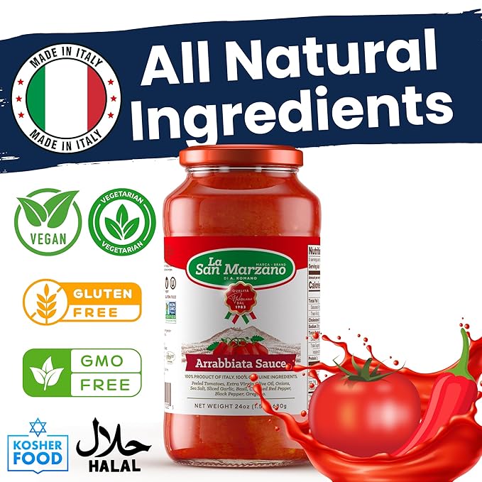 La San Marzano Variety Pack Tomato Basil Arrabiata Marinara Sauce 24 oz Pasta Sauce Made in Italy All Purpose Tomato Premium Quality All Natural Mediterranean Diet Non GMO Vegan Gluten Free