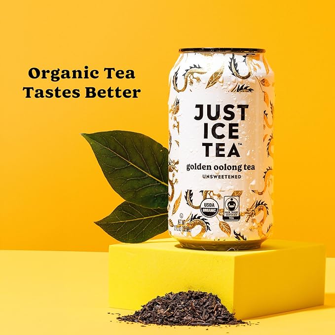 Just Ice Tea Golden Oolong Iced Tea 12-Pack (12oz Cans) Green Tea USDA Certified Organic Real Brewed No Calories Unsweetened Fair Trade Made in USA.
