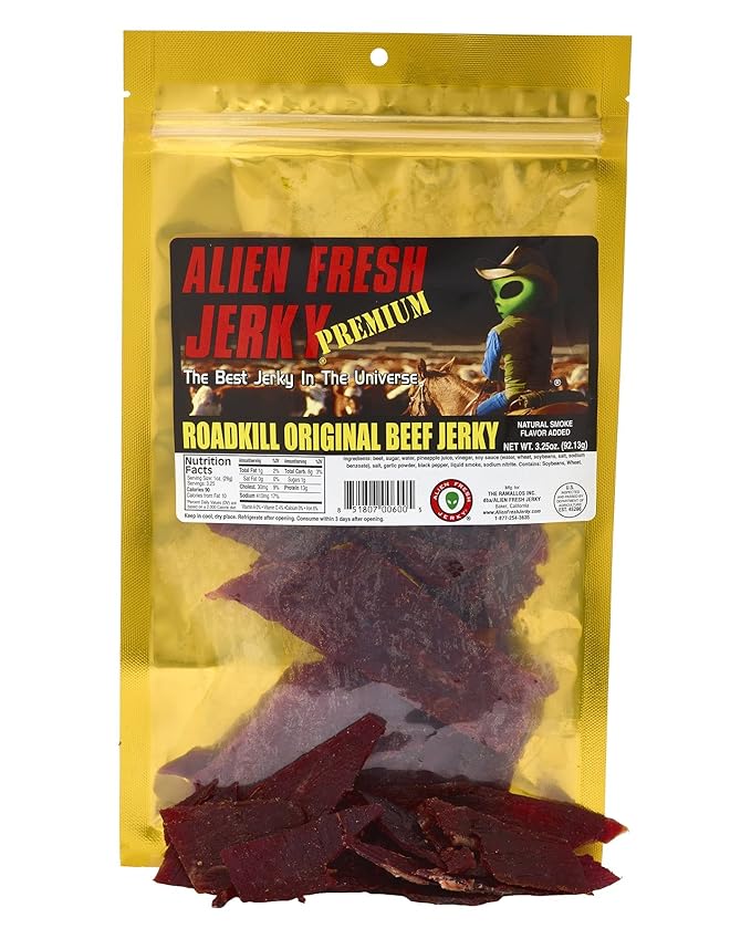 Alien Fresh Jerky - Spicy Trio Variety Bundle | Road Kill Original - Southwest Hot - Extreme Hot | Premium Beef - Low Calorie Snack - The Best Jerky In The Universe - Made In USA 3 Pack Sampler Set