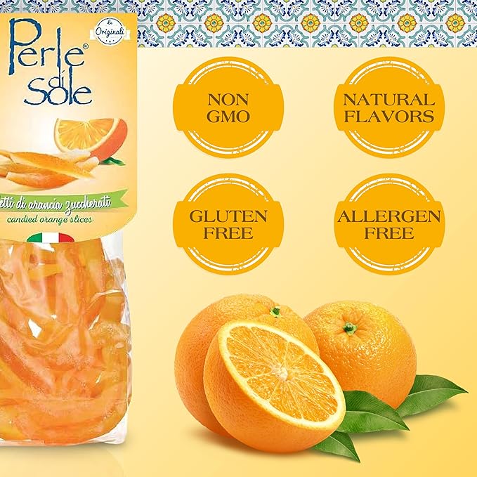 Perle di Sole Candied Orange Peel Sugar Coated - Made in Italy Orange Peels - Pack of 2 (3.5 oz | 100 g)