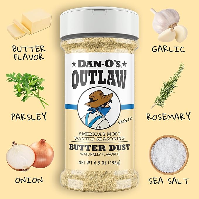 Dan-O’s Outlaw Seasoning Variety Pack – 3 Bottle Set – Butter Dust Butter Steak &amp Blackened Bloody Mary – Bold Buttery &amp Blackened Spice Blends for Meat Seafood Veggies &amp Cocktails