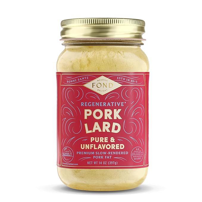 FOND Regenerative 100% Pork Lard for Cooking and Baking – 14oz Pure &amp Unflavored Rendered Lard Shelf‑Stable Pasture-Raised Pork Fat for Cooking Sautéing Roasting High Smoke Point Seed Oil‑Fre