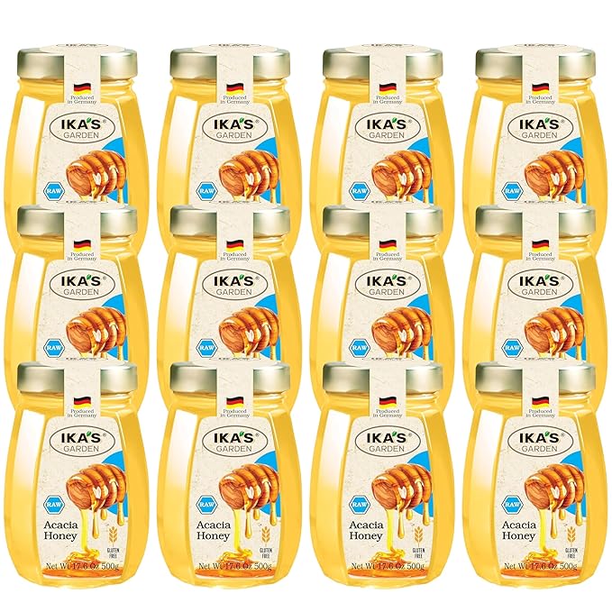 Ika’s Garden Raw Acacia Honey – 100% Pure Unfiltered Gluten-Free – Product of Germany 17.6 oz (500g) Jar [Pack of 12]
