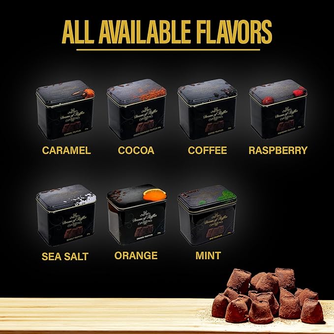 Dream of Truffles - Dark Cocoa Caramel Truffles | Sweet &amp Velvety Caramel Center | Smooth &amp Creamy texture | Dark Cocoa Dusted Candy Truffles in a Premium Gift Box | Made in Sweden | 200g