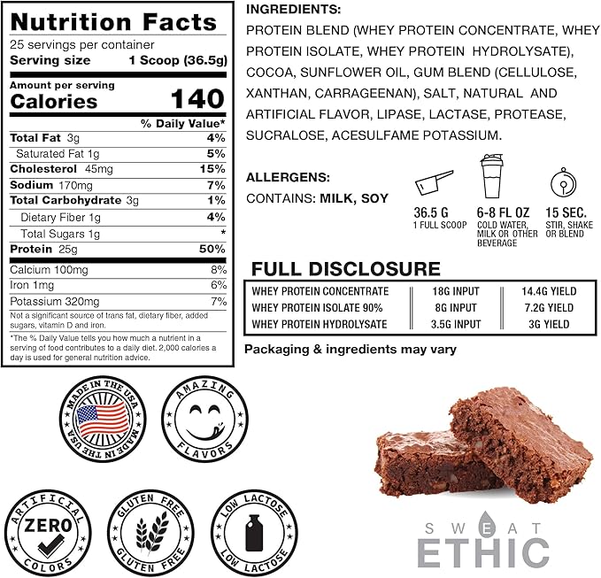 Sweat Ethic Whey'd Protein Powder 25 G Whey Protein Blend with Concentrate (30 Ounce Brownie Milkshake)