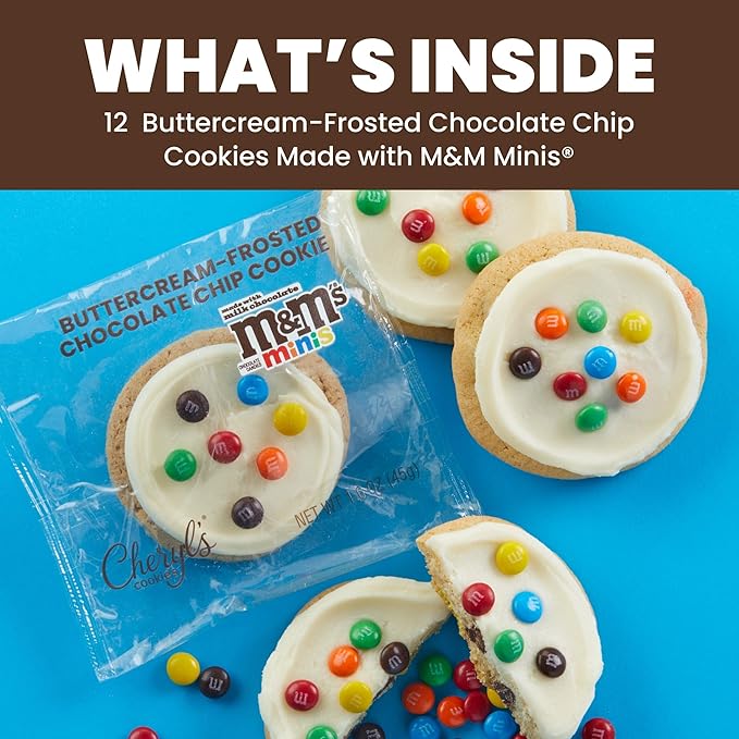 Cheryl's Cookies Chocolate Chip Cookies with M&ampM’S® Minis Milk Chocolate Candies Buttercream-Frosted Kosher Signature Gift Box Individually Wrapped Gourmet Handmade Any Occasion Family Fr