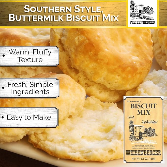 Weisenberger Biscuit Mix - Southern Style Buttermilk Biscuit Mix - Made From Non-GMO Soft Red Wheat - Traditional Old Fashioned Recipe - 5.5 Oz Pack of 12