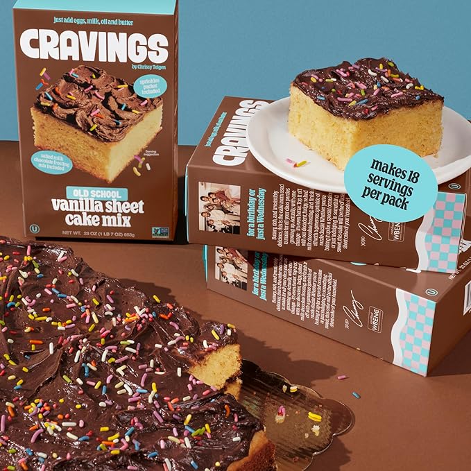 Cravings by Chrissy Teigen Vanilla Birthday Cake &amp Cupcake Mix - Includes Milk Chocolate Frosting &amp Sprinkles - Easy Yellow Cake &amp Cupcake Mix (Pack of 3)