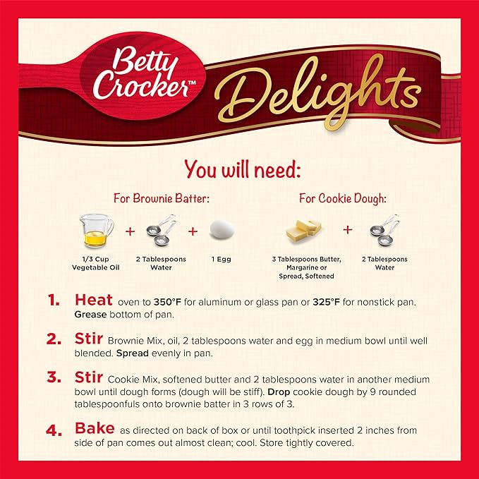 Betty Crocker Delights Peanut Butter Cookie Brownie Bar Mix 17.2 oz. (Pack of 8)
