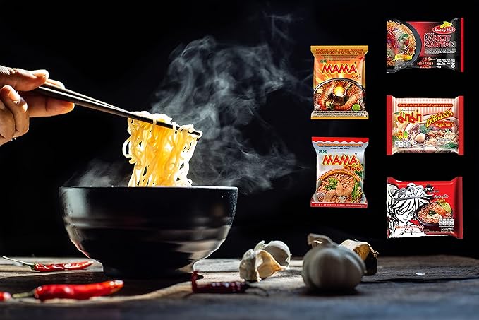 Ramen Noodles Bulk Mystery Box Variety Pack of 30 with 5 or more Flavors and Premium Reusable Chopsticks