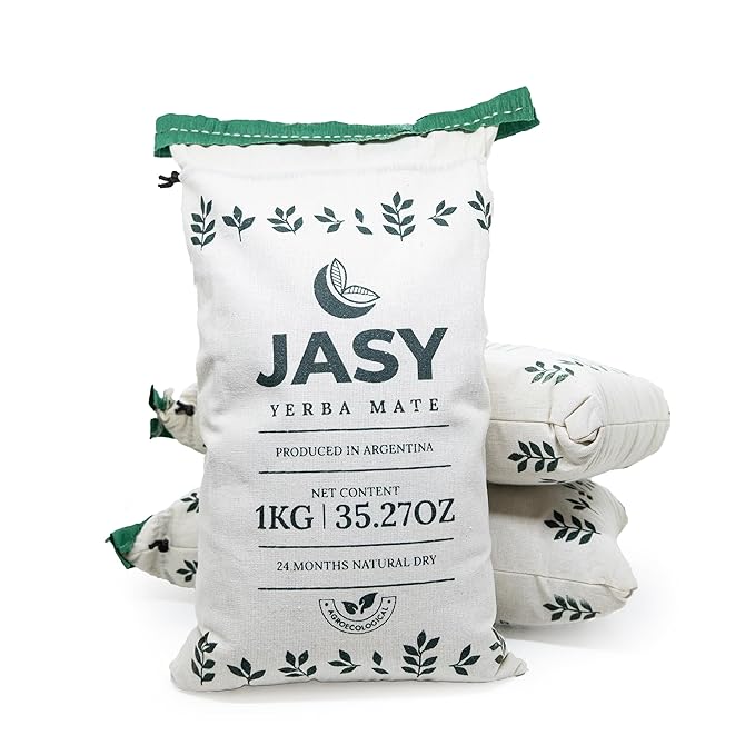 JASY Yerba Mate Tea – Agroecological Loose Leaf Naturally Aged 24 Months Unsmoked Gluten-Free Vegan – 2.2 lb (35.27 oz) Cloth Bag (1kg | 2.2lb With Drawstring Closure 1 Count)