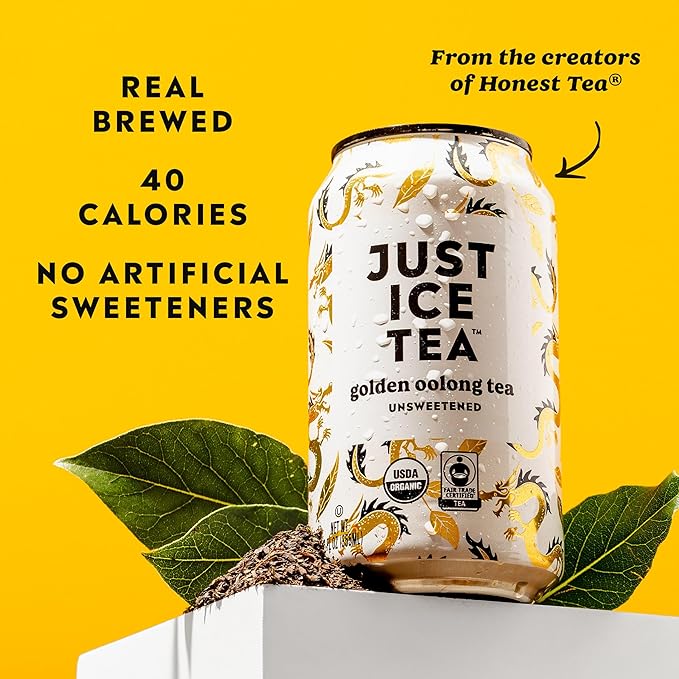 Just Ice Tea Golden Oolong Iced Tea 12-Pack (12oz Cans) Green Tea USDA Certified Organic Real Brewed No Calories Unsweetened Fair Trade Made in USA.