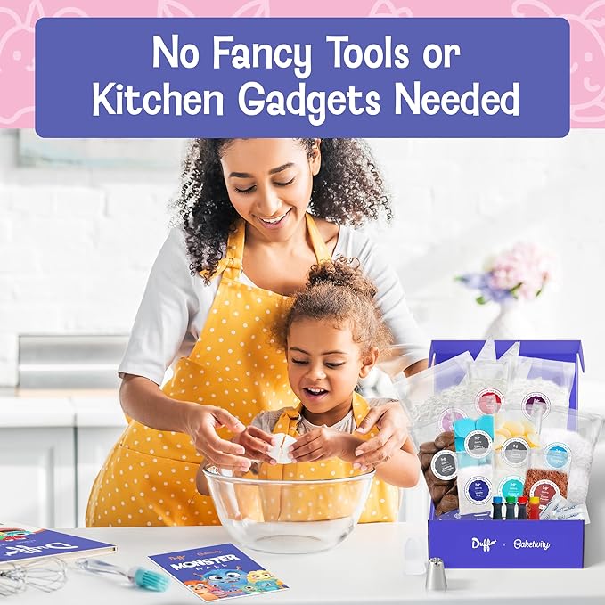 Baketivity x Duff Goldman Monster Cupcakes Kit - Cooking Set with Premeasured Ingredients Decorating Supplies STEM Activities - Perfect for Girls and Boys