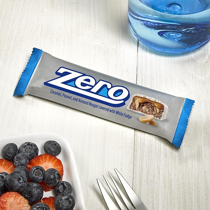 ZERO White Fudge Caramel Peanut and Almond Nougat Candy Bars 1.85 oz (24 Count)