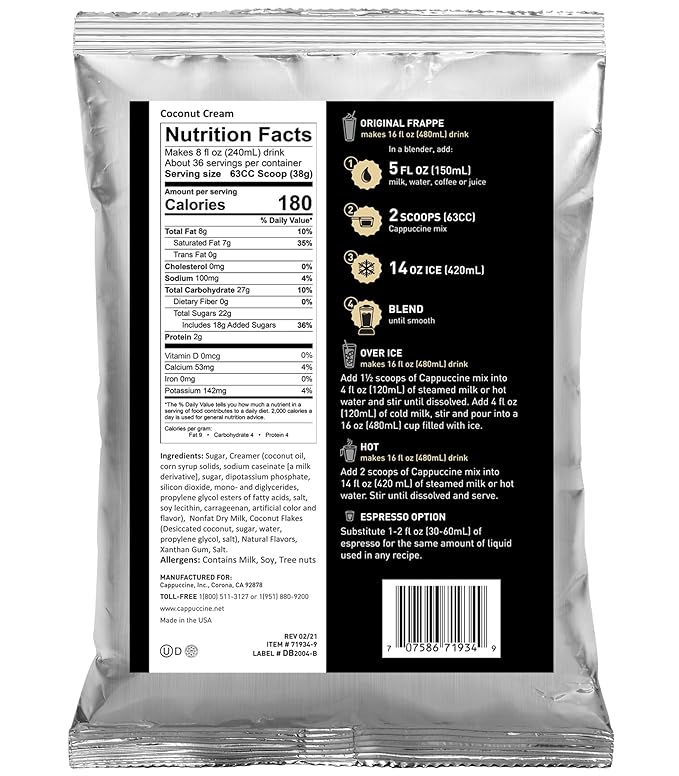 Cappuccine Coconut Cream Frappe Mix 3 Pound (Pack of 1)